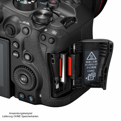 Canon R6 Mark III Ansicht des Kartenschacht für SD, sowie CF express Typ B Karten